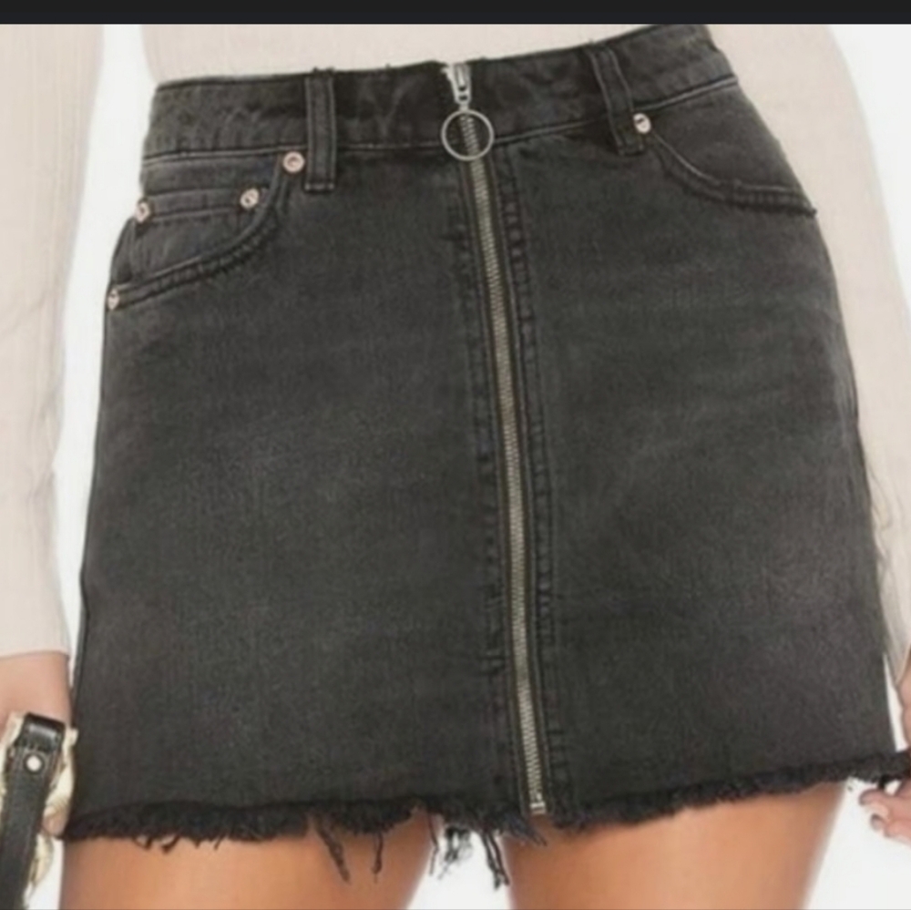 Free People Zip It Up Black Denim Skirt Size 27